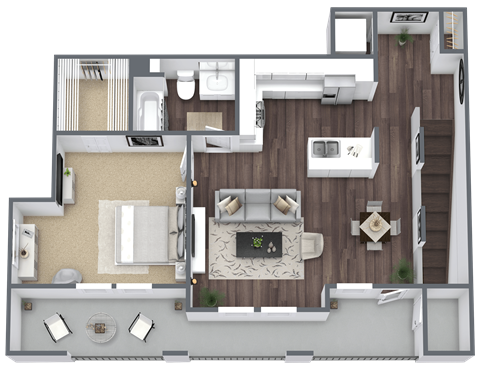 Floor plan for 1 bed, 1 bath, 721 sqft